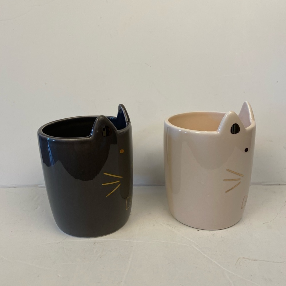 Cat cup set of 2 maison du monde kitten ears mug grey and cream ceramic 10 oz - Picture 6 of 6